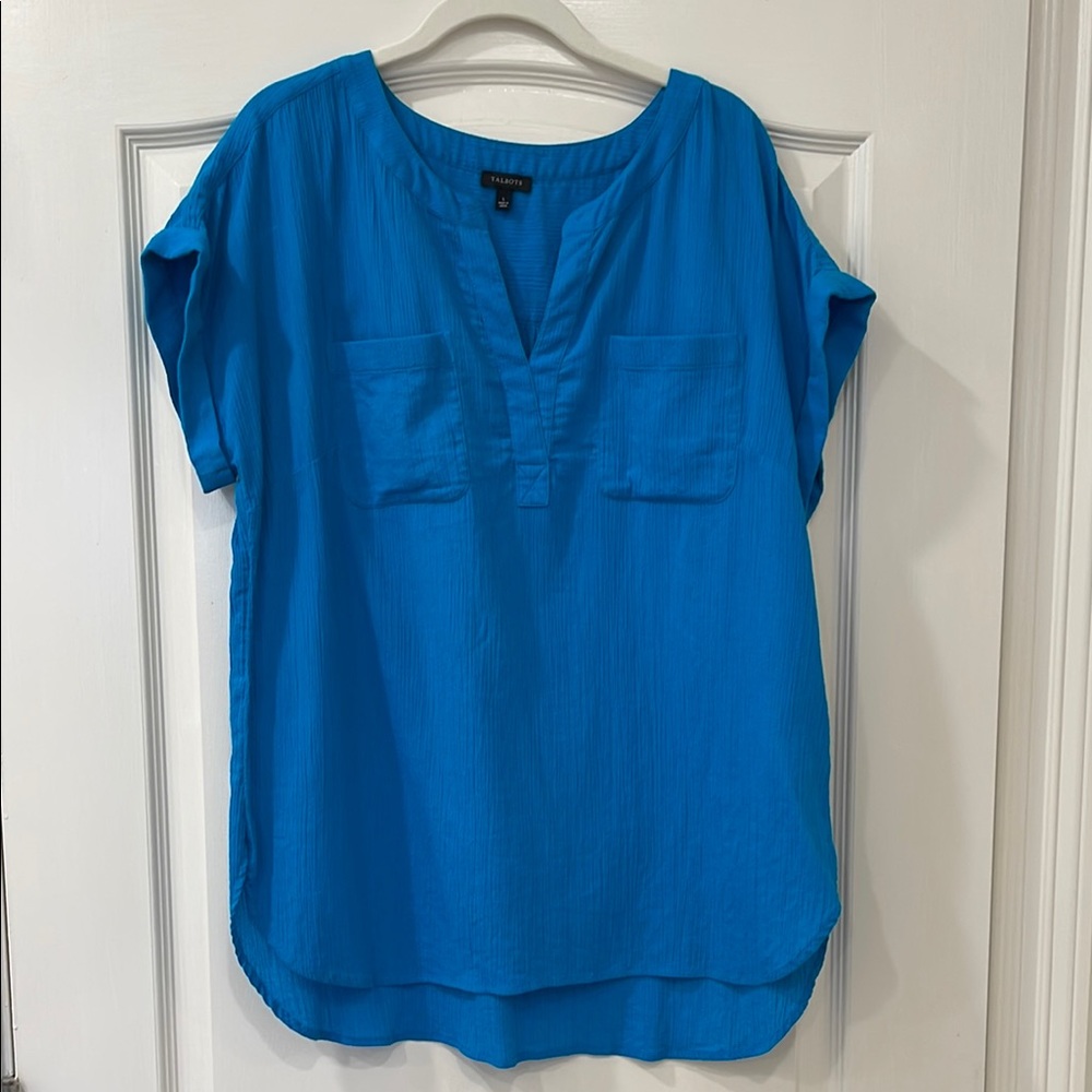 Talbots Crinkle Short Sleeve V Neck Pullover Top